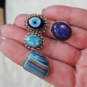 Women's Lot of 4 Natural Stone Rings Sterling Silver Plated Rings Boho Bohemian